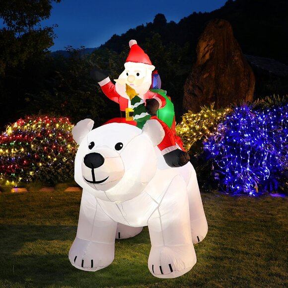 🆕6 FT Christmas Inflatables Santa Claus on Polar Bear Outdoor Decorations - Picture 9 of 9